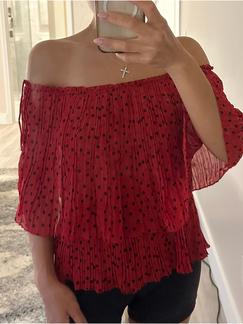 Zara Red Off-Shoulder Polka Dot Peplum Blouse